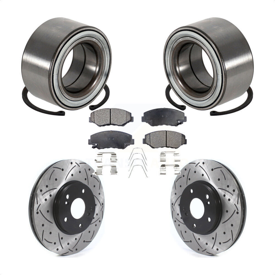 Front Wheel Bearing With Coated Drilled Slotted Disc Brake Rotors And Ceramic Pads Kit For 2005-2008 Honda Pilot KBB-115649