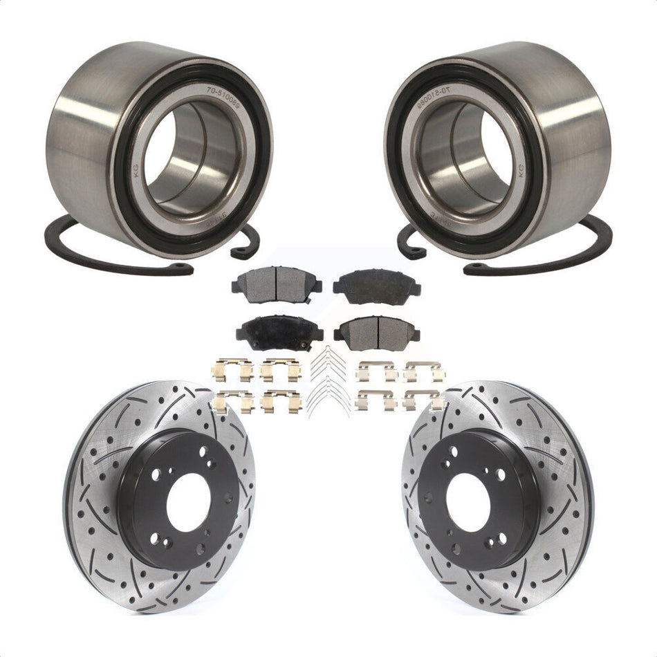 Front Wheel Bearing With Coated Drilled Slotted Disc Brake Rotors And Ceramic Pads Kit For Honda Civic KBB-115651