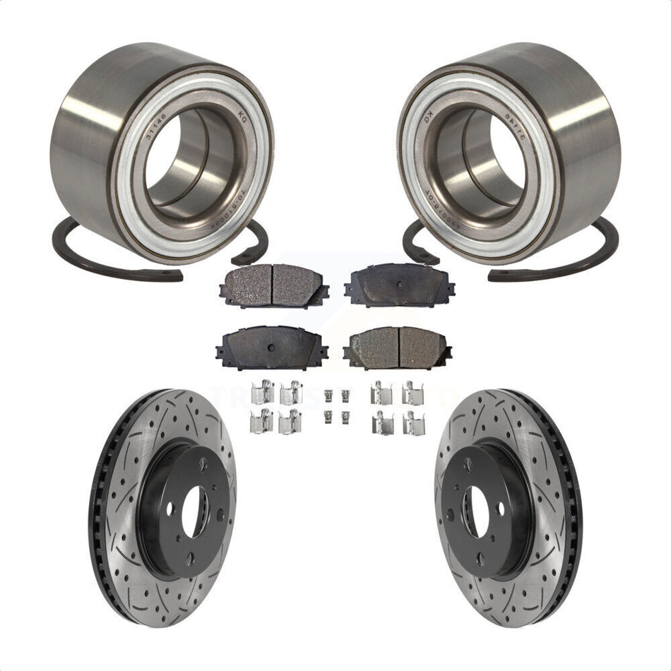 Front Wheel Bearing With Coated Drilled Slotted Disc Brake Rotors And Ceramic Pads Kit For Toyota Yaris Prius C Scion iQ KBB-115652