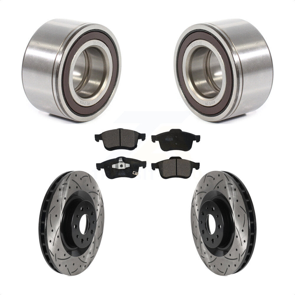 Front Wheel Bearing Coated Drilled Slotted Brake Rotor & Pads Kit For 2014-2018 Fiat 500L KBB-115662
