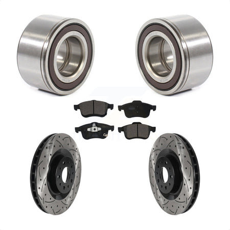 Front Wheel Bearing Coated Drilled Slotted Brake Rotor & Pads Kit For 2014-2018 Fiat 500L KBB-115662