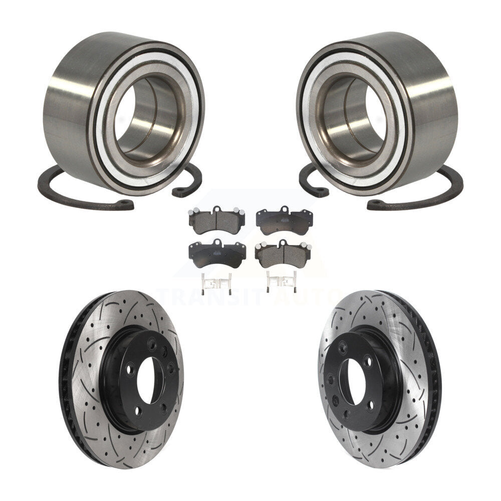 Front Wheel Bearing Drill Slot Brake Rotor Pad Kit For Porsche Cayenne Volkswagen Touareg KBB-115664