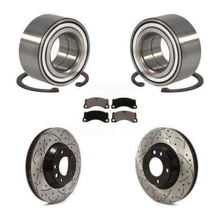 Front Wheel Bearing Coated Drilled Slotted Disc Brake Rotor & Pad Kit For Porsche Cayenne KBB-115670