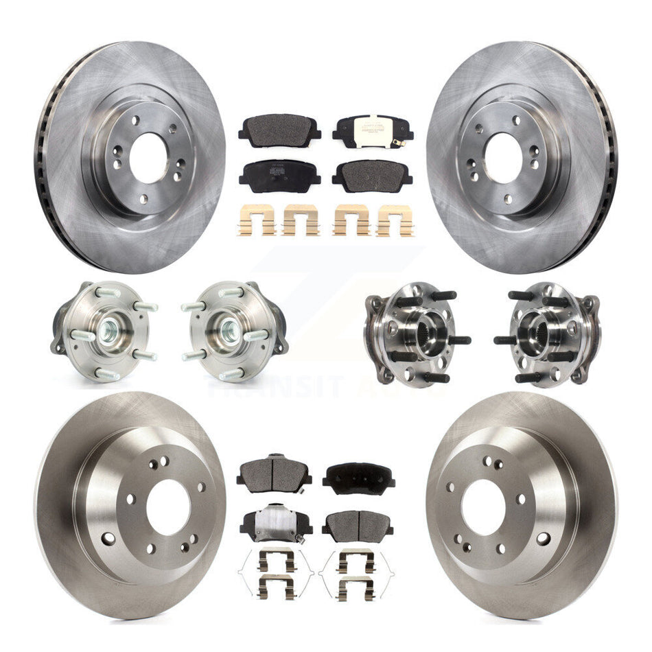 Front Rear Hub Bearings Assembly Disc Brake Rotors And Semi-Metallic Pads Kit (10Pc) For 2017-2018 Hyundai Santa Fe Sport FWD KBB-115708