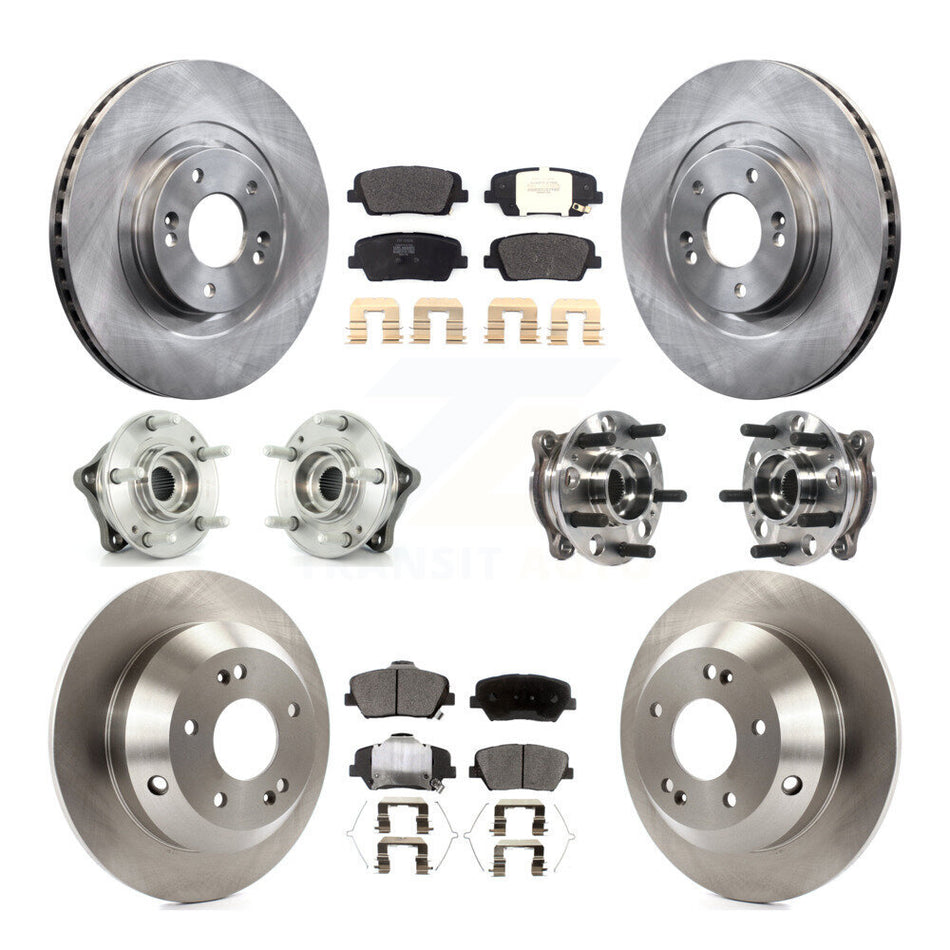 Front Rear Hub Bearings Assembly Disc Brake Rotors And Semi-Metallic Pads Kit (10Pc) For 2017-2018 Hyundai Santa Fe Sport AWD KBB-115716