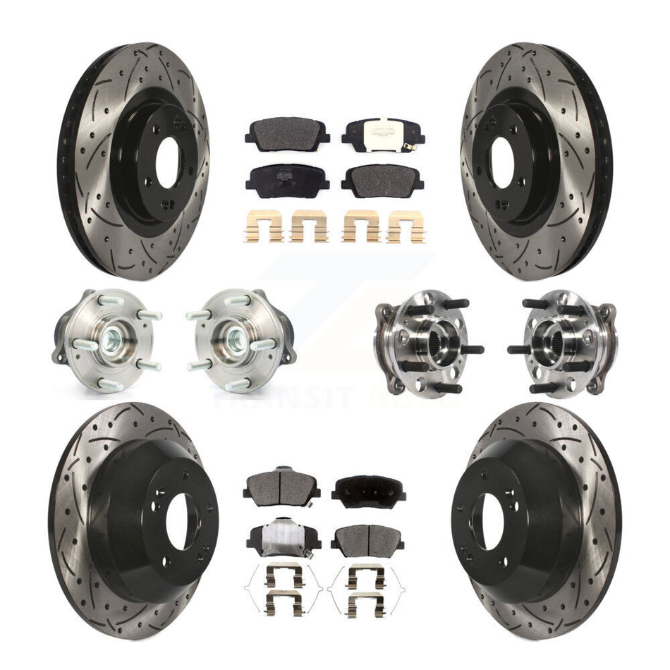 Front Rear Hub Bearings Assembly Coated Disc Brake Rotors And Semi-Metallic Pads Kit (10Pc) For 2017-2018 Hyundai Santa Fe Sport FWD KBB-115723
