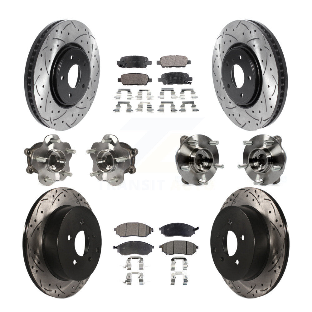 Front Rear Hub Bearing Coated Disc Brake Rotor Pads Kit (10Pc) For INFINITI FX35 FX37 AWD KBB-115727
