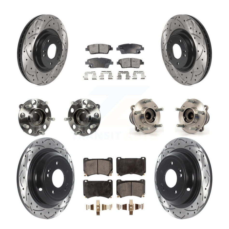 Front Rear Hub Bearings Assembly Coated Disc Brake Rotors And Semi-Metallic Pads Kit (10Pc) For Hyundai Genesis KBB-115736