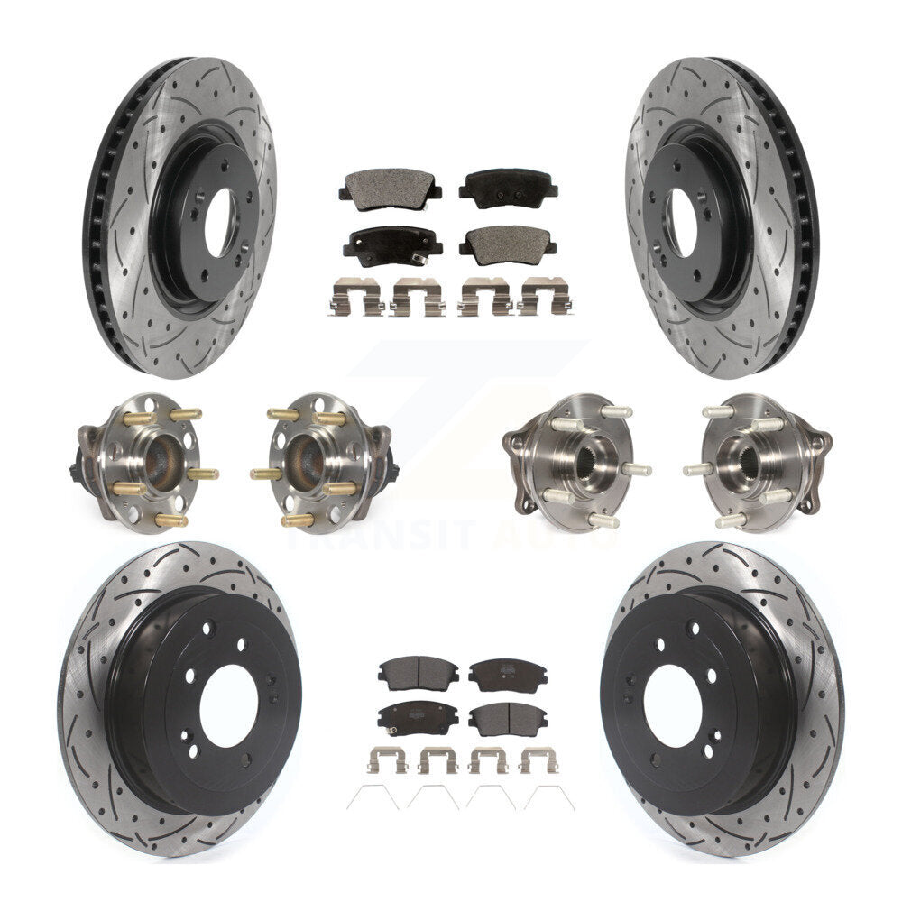 Front Rear Hub Bearings Coated Disc Brake Rotors And Pads Kit (10Pc) For Kia Sportage KBB-115745