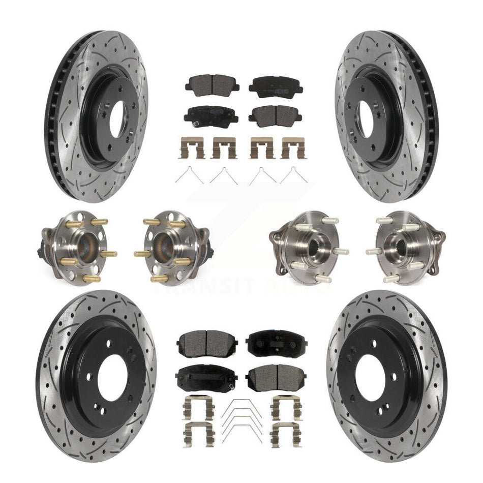 Front Rear Hub Bearings Assembly Coated Disc Brake Rotors And Semi-Metallic Pads Kit (10Pc) For Kia Optima With Electric Parking KBB-115748