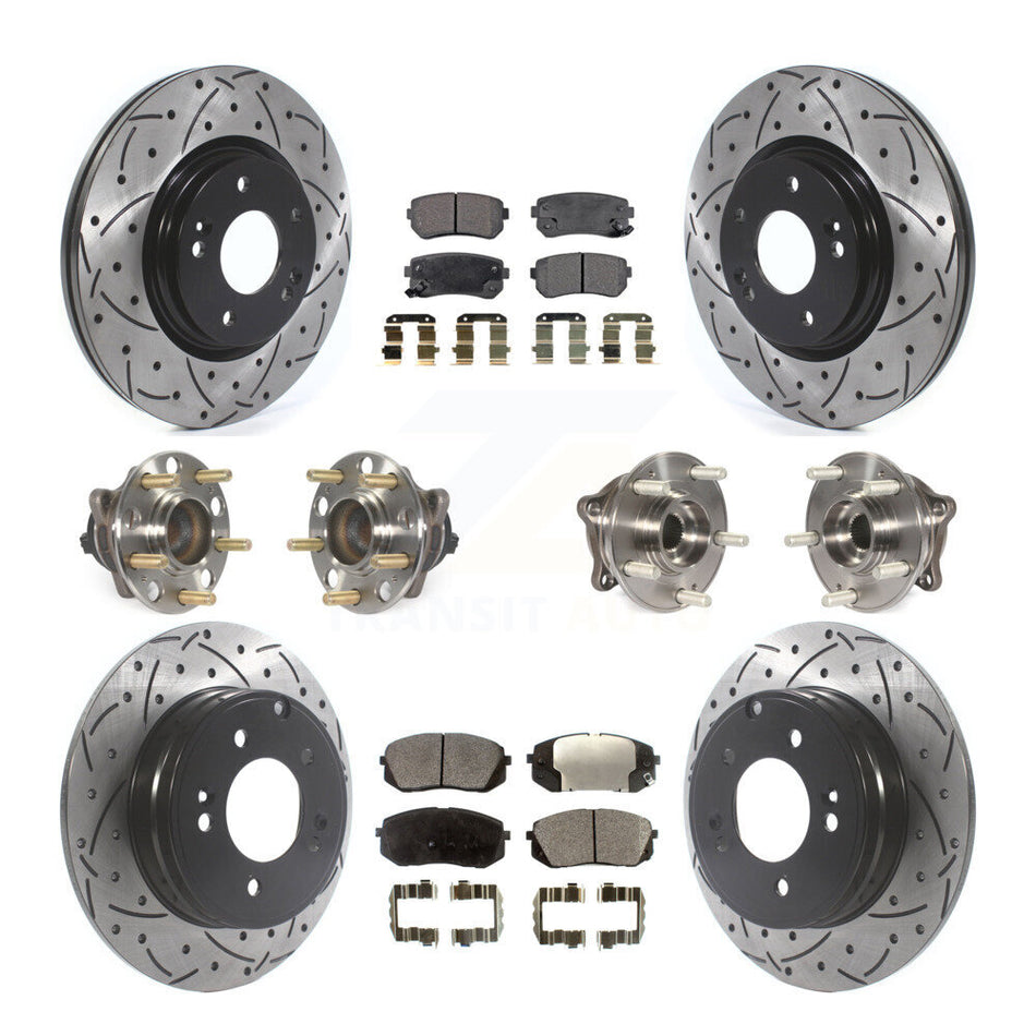 Front Rear Hub Bearings Assembly Coated Disc Brake Rotors And Semi-Metallic Pads Kit (10Pc) For 2015 Hyundai Sonata GAS engine With Manual Parking KBB-115749
