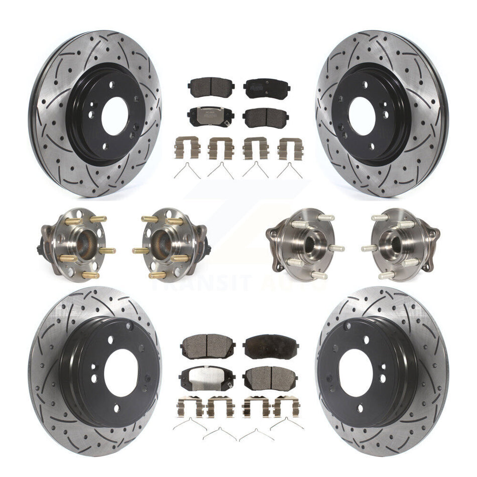 Front Rear Hub Bearings Assembly Coated Disc Brake Rotors And Semi-Metallic Pads Kit (10Pc) For Kia Optima With Manual Parking KBB-115751