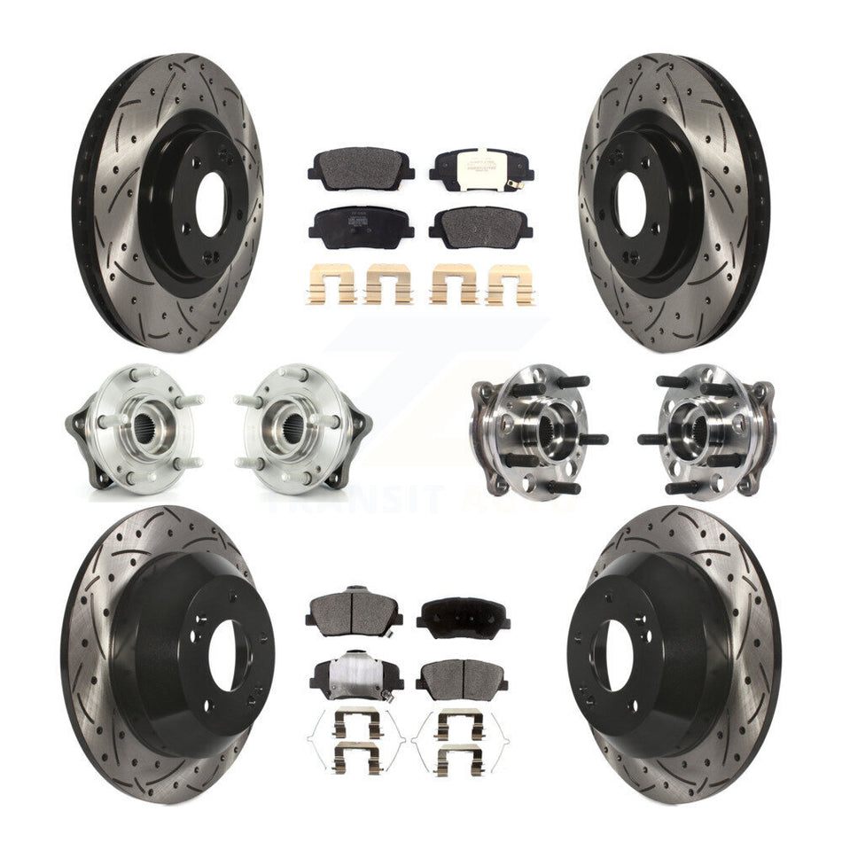 Front Rear Hub Bearings Assembly Coated Disc Brake Rotors And Semi-Metallic Pads Kit (10Pc) For 2017-2018 Hyundai Santa Fe Sport AWD KBB-115764
