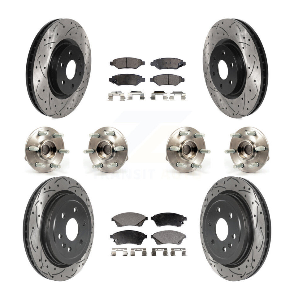 Front Rear Hub Bearings Assembly Coated Disc Brake Rotors And Semi-Metallic Pads Kit (10Pc) For Cadillac SRX Saab 9-4X KBB-115768