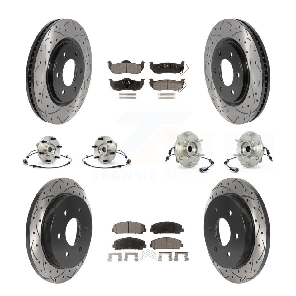Front Rear Hub Bearings Assembly Coated Disc Brake Rotors And Semi-Metallic Pads Kit (10Pc) For 2007 INFINITI QX56 From 04 07 KBB-115770