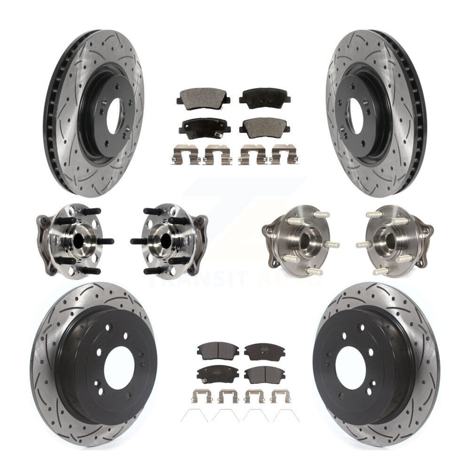 Front Rear Hub Bearings Assembly Coated Disc Brake Rotors And Semi-Metallic Pads Kit (10Pc) For 2017-2021 Kia Sportage AWD with Turbocharged With Manual Parking KBB-115776