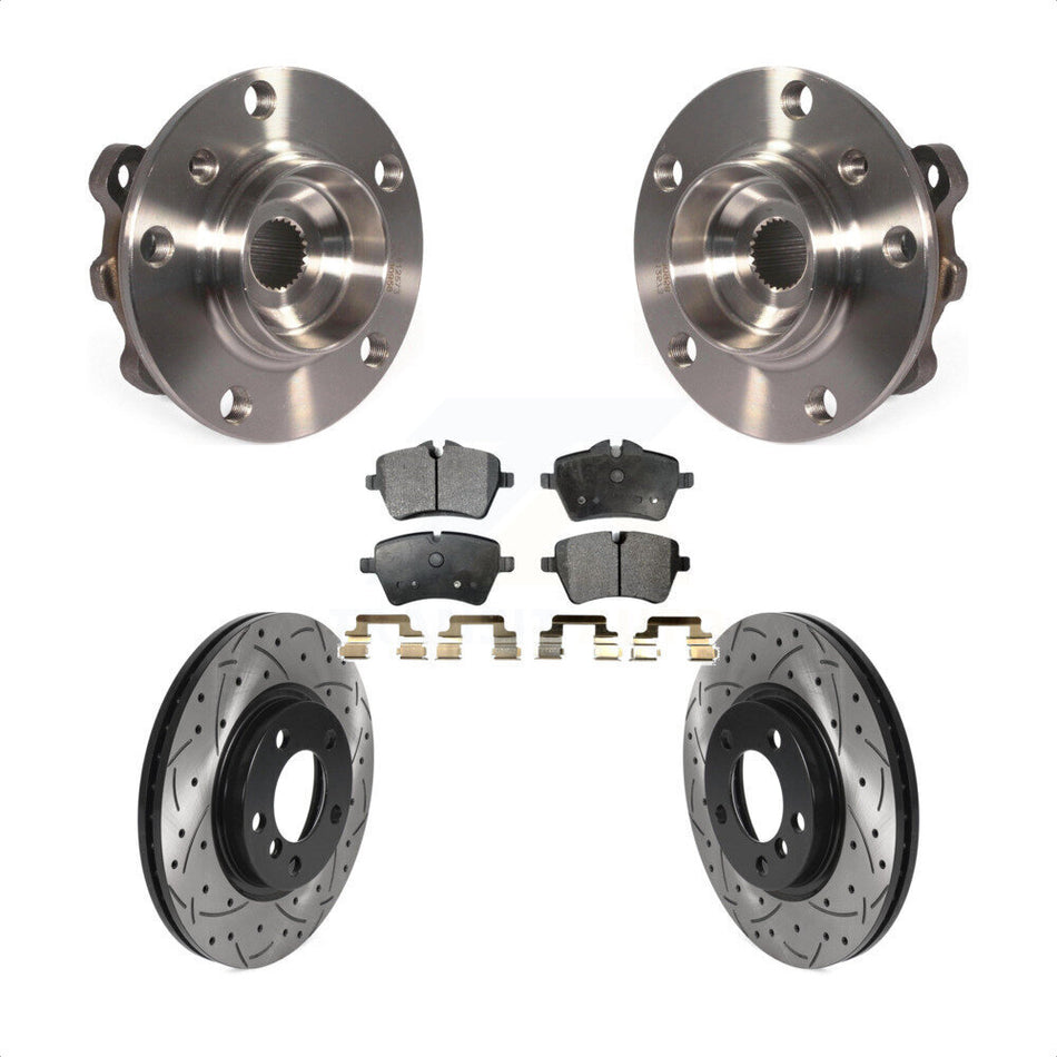 Front Hub Bearing Assembly With Coated Drilled Slotted Disc Brake Rotors And Semi-Metallic Pads Kit For Mini Cooper Countryman Paceman KBB-115778