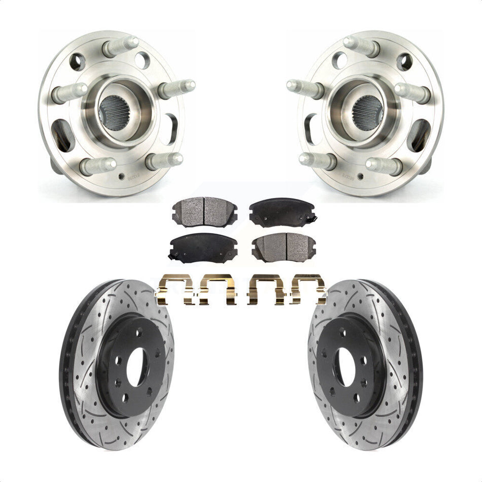 Front Hub Bearing Assembly With Coated Drilled Slotted Disc Brake Rotors And Semi-Metallic Pads Kit For Chevrolet Malibu Buick LaCrosse Regal Limited KBB-115788