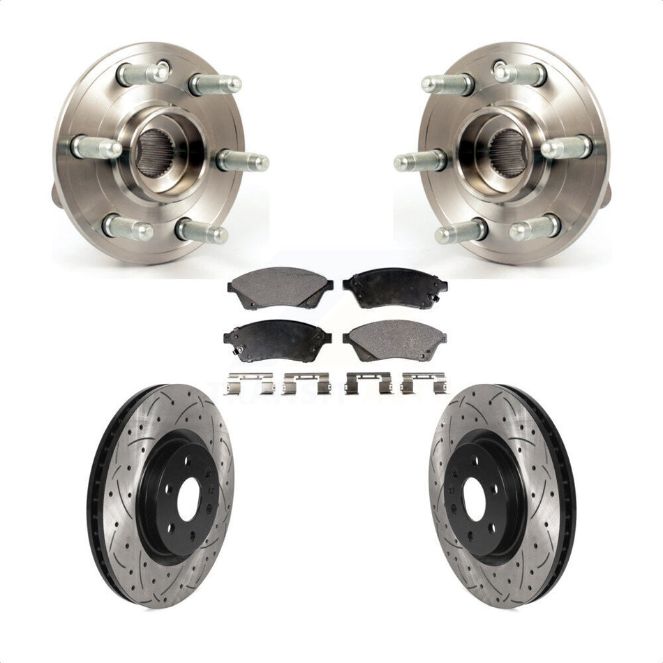 Front Hub Bearing Assembly With Coated Drilled Slotted Disc Brake Rotors And Semi-Metallic Pads Kit For Cadillac SRX Saab 9-4X KBB-115789