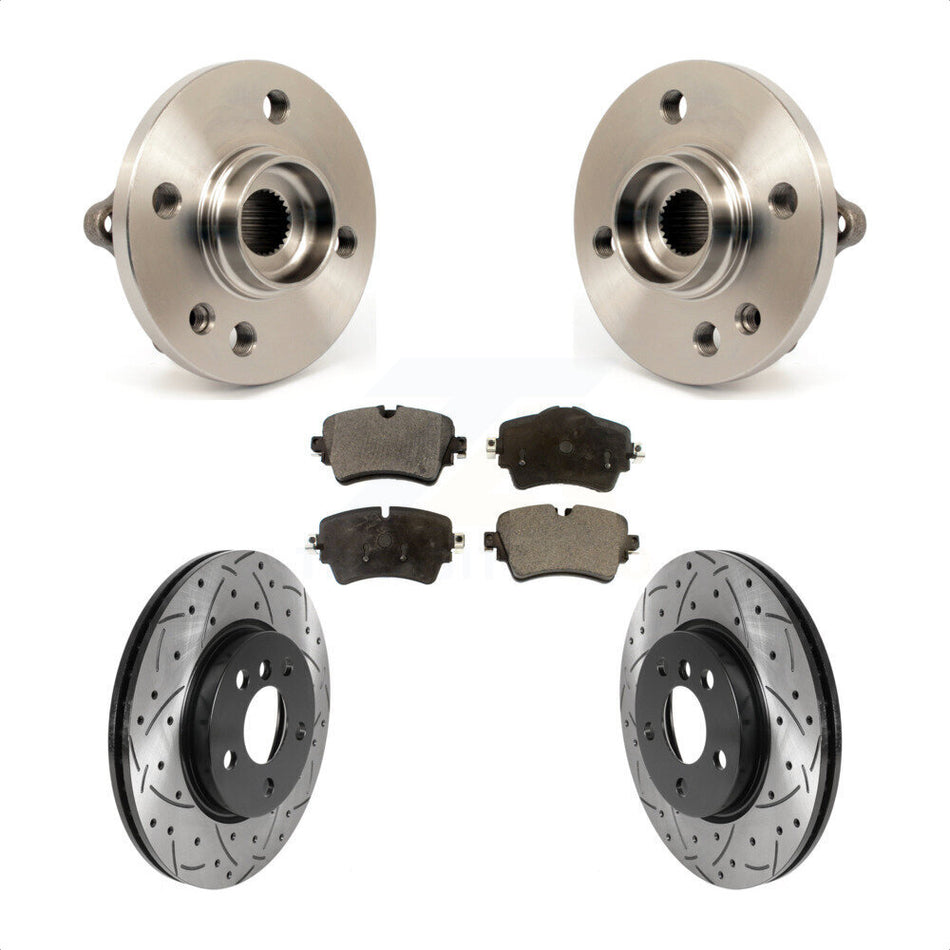 Front Hub Bearing Assembly With Coated Drilled Slotted Disc Brake Rotors And Pads Kit For 2015 Mini Cooper Convertible Coupe 294mm Diameter Rotor 5 Lug Wheels KBB-115792