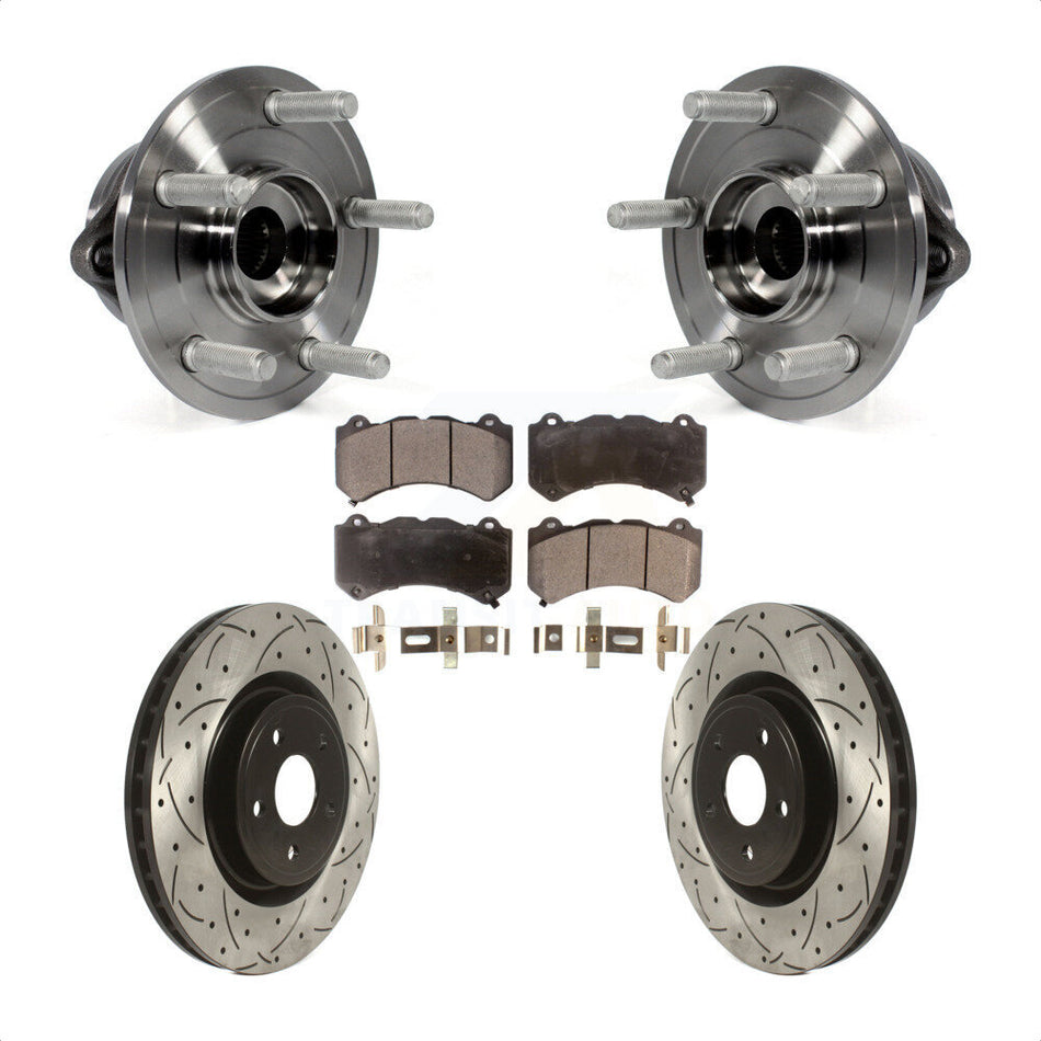 Front Hub Bearing Assembly With Coated Drilled Slotted Disc Brake Rotors And Semi-Metallic Pads Kit For Jeep Grand Cherokee Dodge Durango KBB-115795