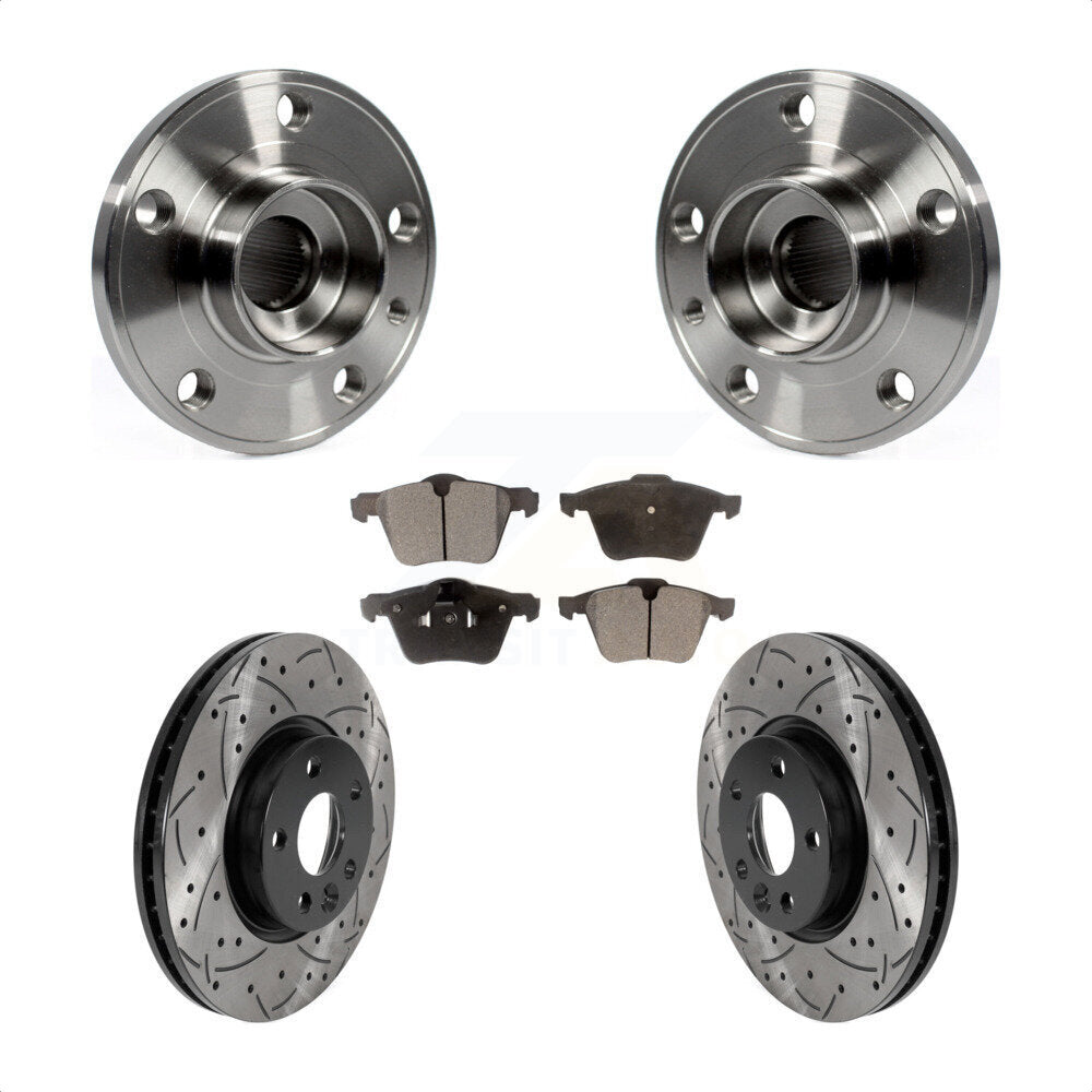 Front Hub Bearing Assembly Coated Drilled Slotted Disc Brake Rotor Pads Kit For Volvo V70 KBB-115796
