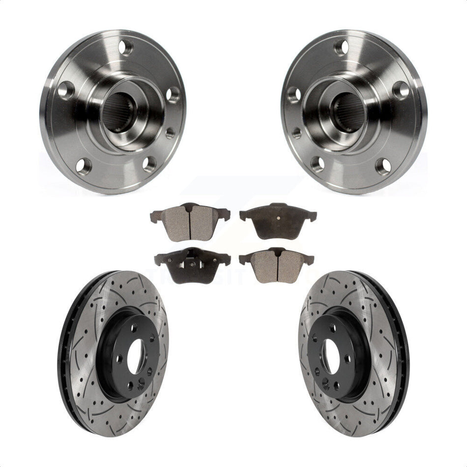 Front Hub Bearing Assembly Coated Drilled Slotted Disc Brake Rotor Pads Kit For Volvo V70 KBB-115796