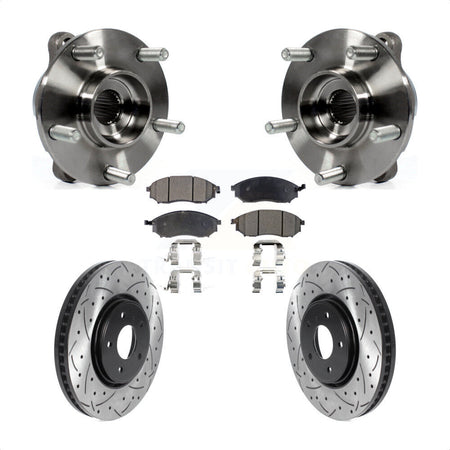 Front Hub Bearing Assembly Drilled Slot Brake Rotor & Pad Kit For INFINITI FX35 FX37 FX45 KBB-115799