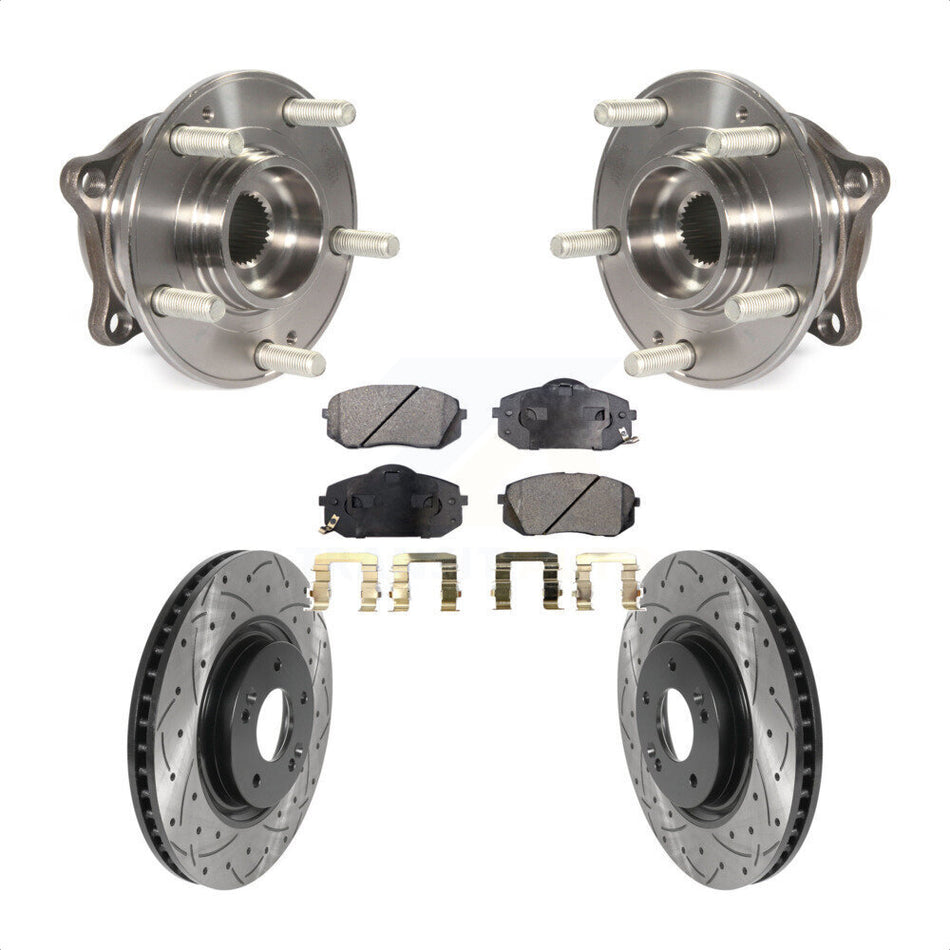 Front Hub Bearing Assembly With Coated Drilled Slotted Disc Brake Rotors And Semi-Metallic Pads Kit For Hyundai Sonata Tucson KBB-115802