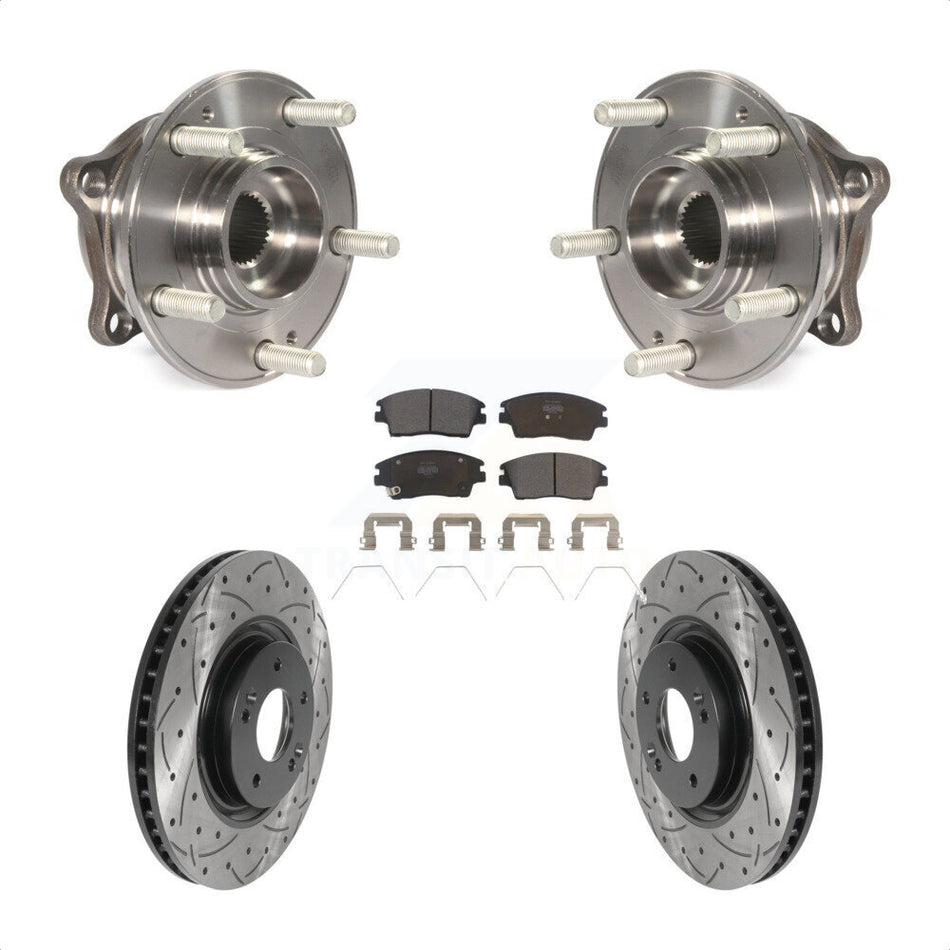 Front Hub Bearing Assembly Coated Drilled Slotted Brake Rotor & Pads Kit For Kia Sportage KBB-115803