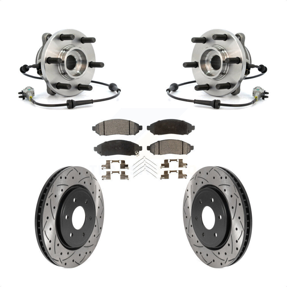 Front Hub Bearing Drilled Slot Brake Rotor Pads Kit For Nissan Frontier Pathfinder Xterra KBB-115807