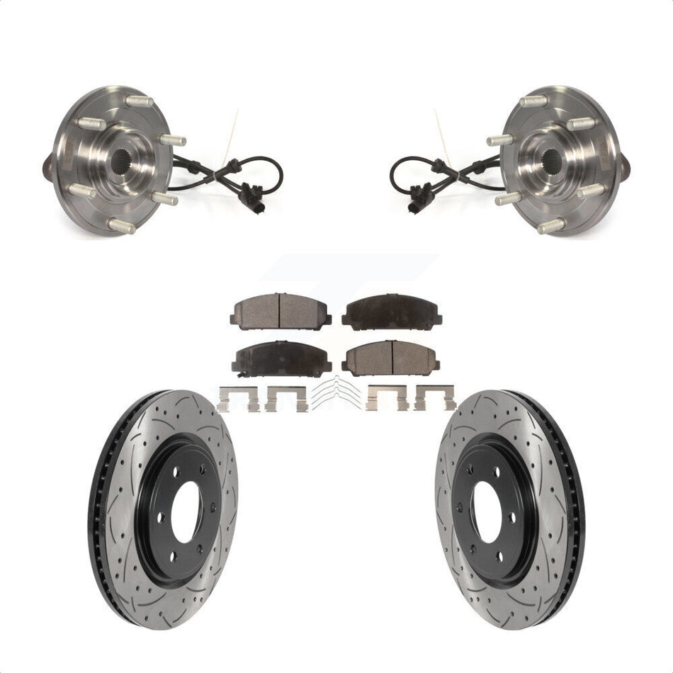 Front Hub Bearing Assembly With Coated Drilled Slotted Disc Brake Rotors And Semi-Metallic Pads Kit For Nissan Titan Armada TITAN 4WD KBB-115811