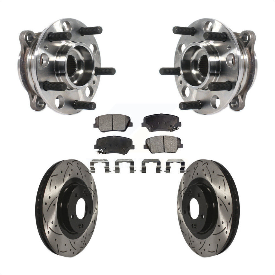 Front Hub Bearing Assembly With Coated Drilled Slotted Disc Brake Rotors And Semi-Metallic Pads Kit For 2015-2016 Hyundai Santa Fe Sport 2.4L 2.0L KBB-115814