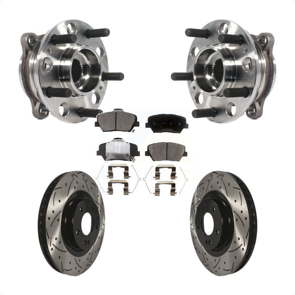 Front Hub Bearing Assembly With Coated Drilled Slotted Disc Brake Rotors And Semi-Metallic Pads Kit For Kia Sorento Hyundai Santa Fe Sport KBB-115815
