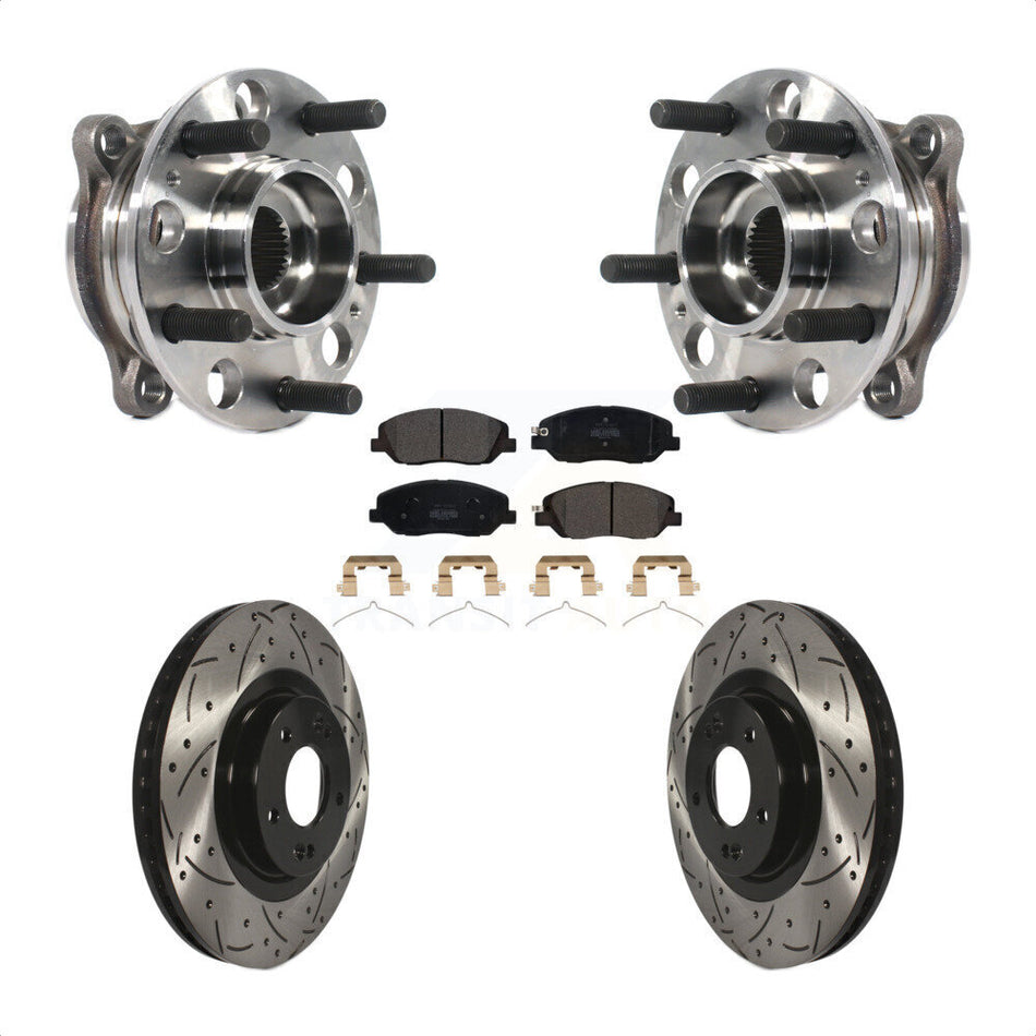 Front Hub Bearing Assembly With Coated Drilled Slotted Disc Brake Rotors And Semi-Metallic Pads Kit For Hyundai Santa Fe XL KBB-115816