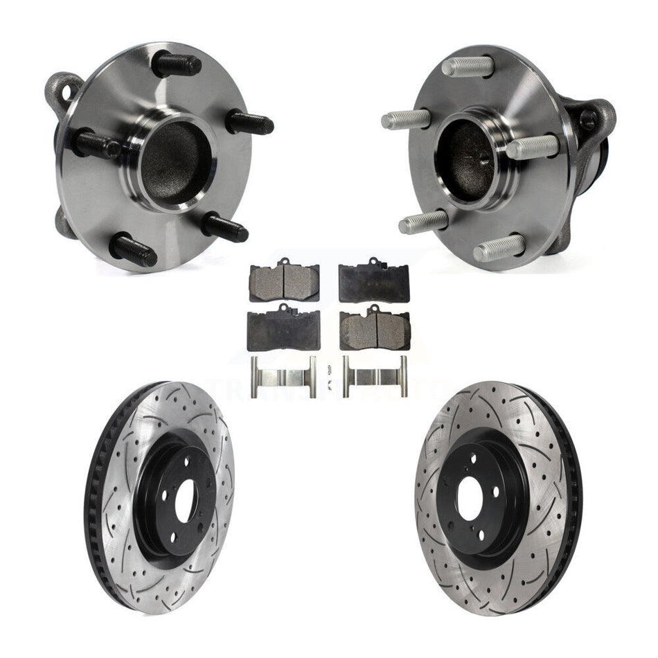 Front Hub Bearing Assembly With Coated Drilled Slotted Disc Brake Rotors And Semi-Metallic Pads Kit (5Pc) For Lexus IS350 GS350 GS450h GS460 KBB-115819