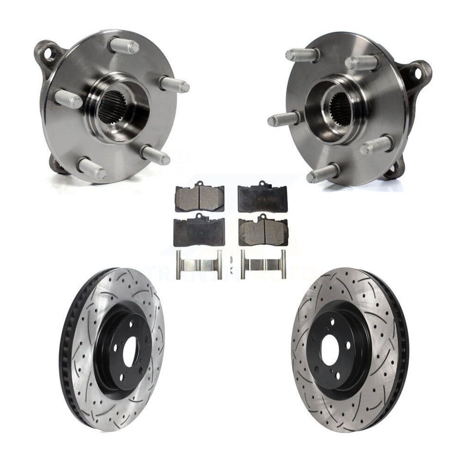 Front Hub Bearing Assembly With Coated Drilled Slotted Disc Brake Rotors And Semi-Metallic Pads Kit (5Pc) For Lexus GS350 IS300 IS350 RC350 RC300 KBB-115820