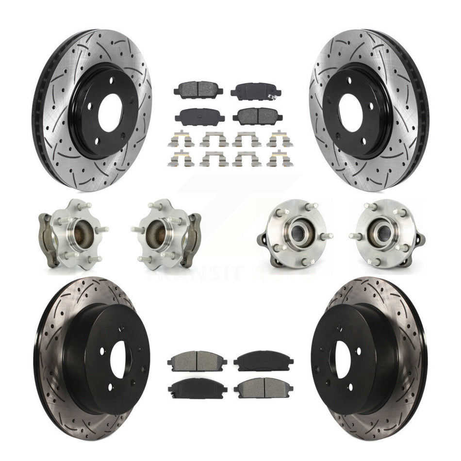 Front Rear Hub Bearings Assembly Coated Disc Brake Rotors And Semi-Metallic Pads Kit (10Pc) For 2004-2009 Nissan Quest KBB-115827
