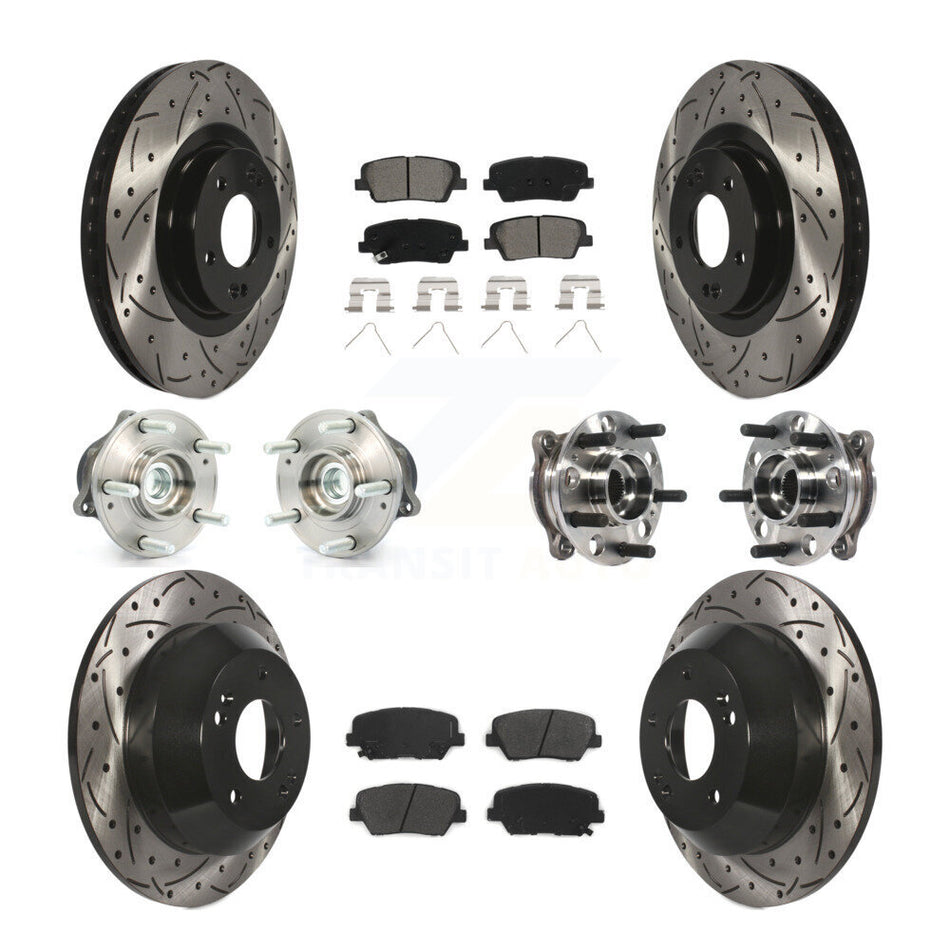 Front Rear Hub Bearings Assembly Coated Disc Brake Rotors And Semi-Metallic Pads Kit (10Pc) For 2017-2018 Hyundai Santa Fe Sport FWD KBB-115830