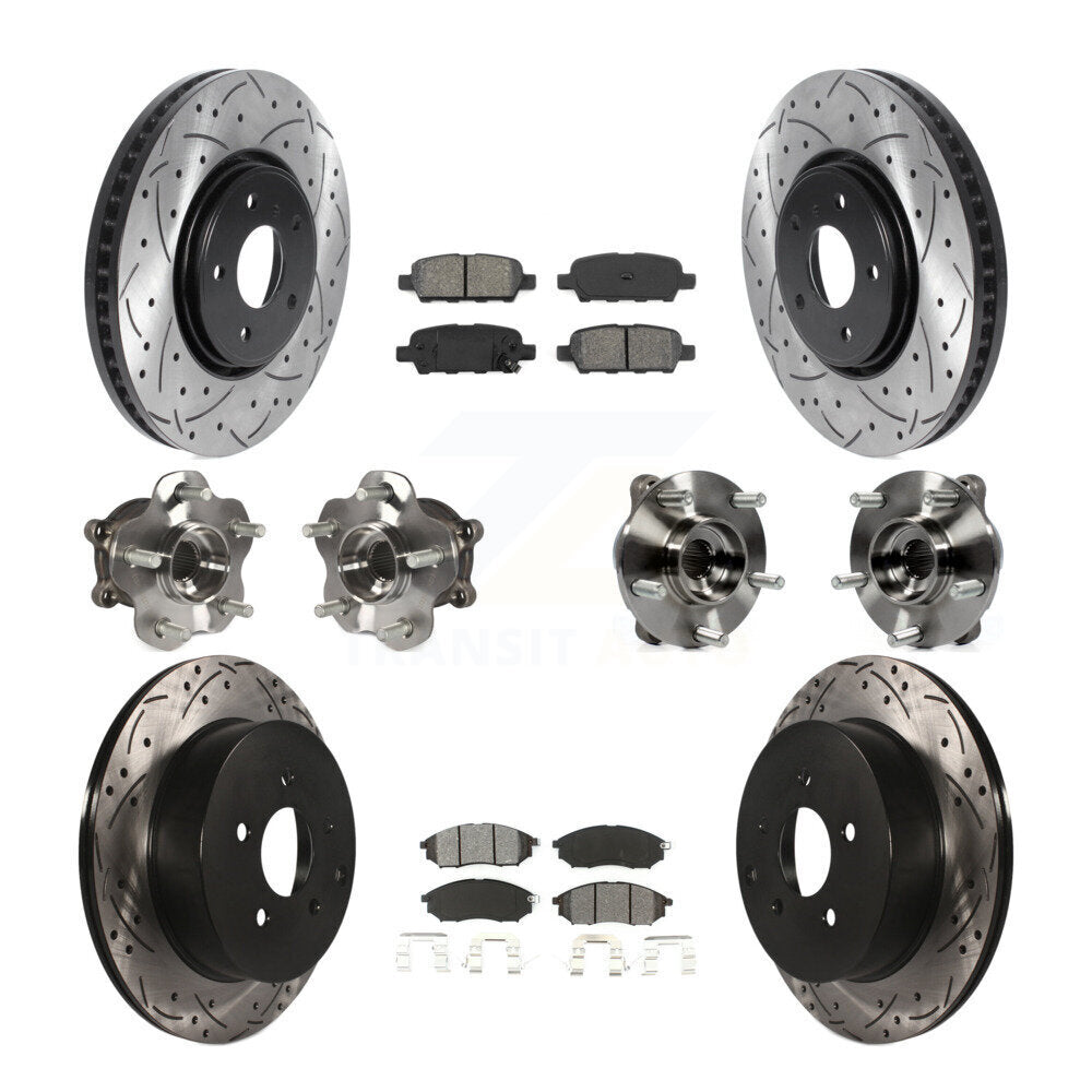 Front Rear Hub Bearing Coated Disc Brake Rotor Pads Kit (10Pc) For INFINITI FX35 FX37 AWD KBB-115835