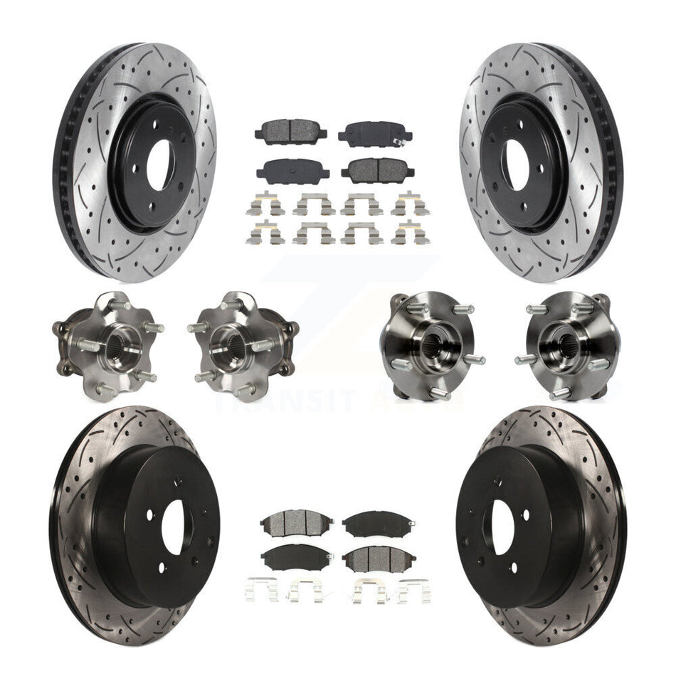 Front Rear Hub Bearing Coated Disc Brake Rotor Pads Kit (10Pc) For INFINITI FX35 FX37 AWD KBB-115835