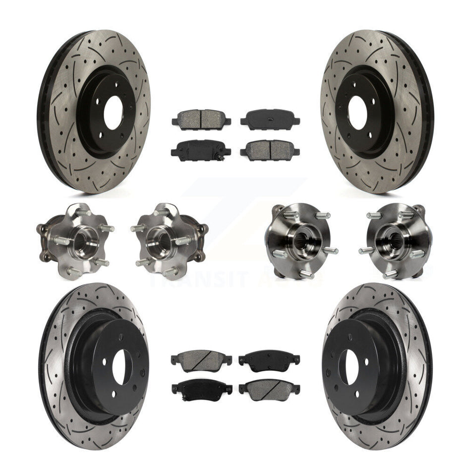 Front Rear Hub Bearings Coated Disc Brake Rotors And Pads Kit (10Pc) For INFINITI G35 Q60 KBB-115836