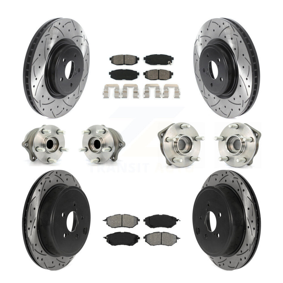 Front Rear Hub Bearings Assembly Coated Disc Brake Rotors And Semi-Metallic Pads Kit (10Pc) For Subaru Outback Legacy KBB-115843