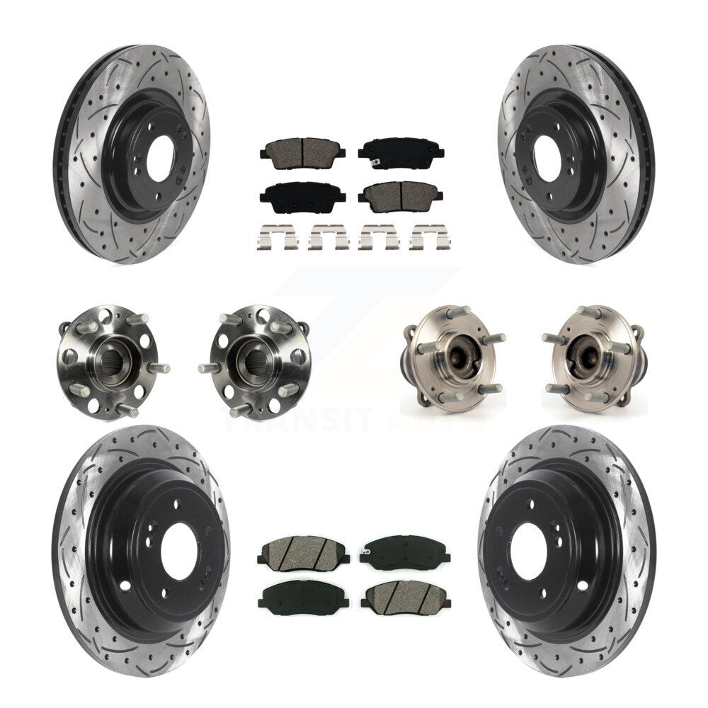 Front Rear Hub Bearing Coated Brake Rotor & Pads Kit (10Pc) For 2012 Hyundai Genesis 3.8L KBB-115847