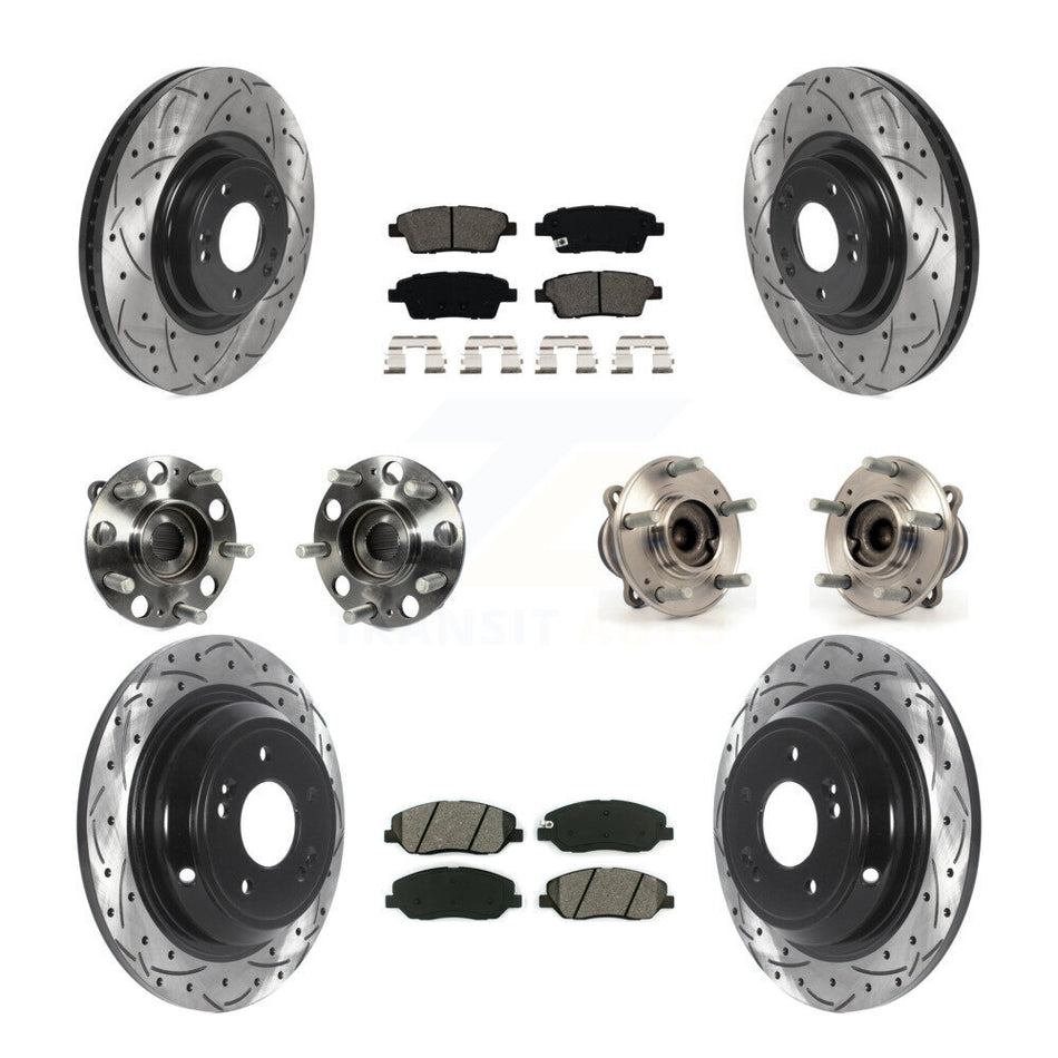 Front Rear Hub Bearing Coated Brake Rotor & Pads Kit (10Pc) For 2012 Hyundai Genesis 3.8L KBB-115847