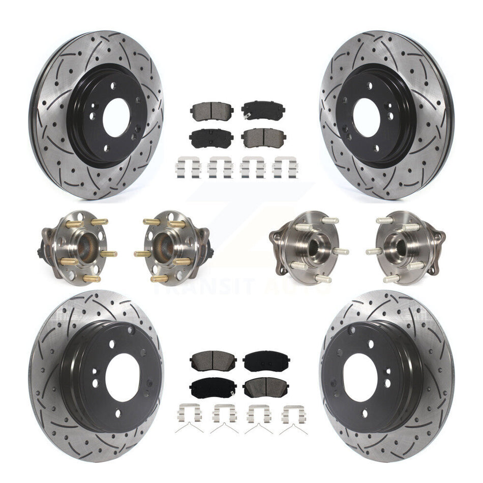 Front Rear Hub Bearings Assembly Coated Disc Brake Rotors And Semi-Metallic Pads Kit (10Pc) For Kia Optima With Manual Parking KBB-115867