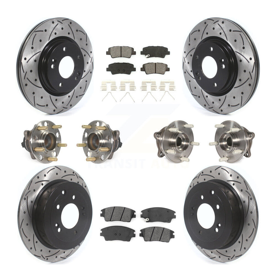 Front Rear Hub Bearings Assembly Coated Disc Brake Rotors And Semi-Metallic Pads Kit (10Pc) For Hyundai Tucson Kia Sportage KBB-115870