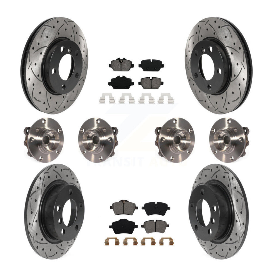 Front Rear Hub Bearings Assembly Coated Disc Brake Rotors And Semi-Metallic Pads Kit (10Pc) For 2011 Mini Cooper Countryman AWD With 294mm Diameter Rotor KBB-115873