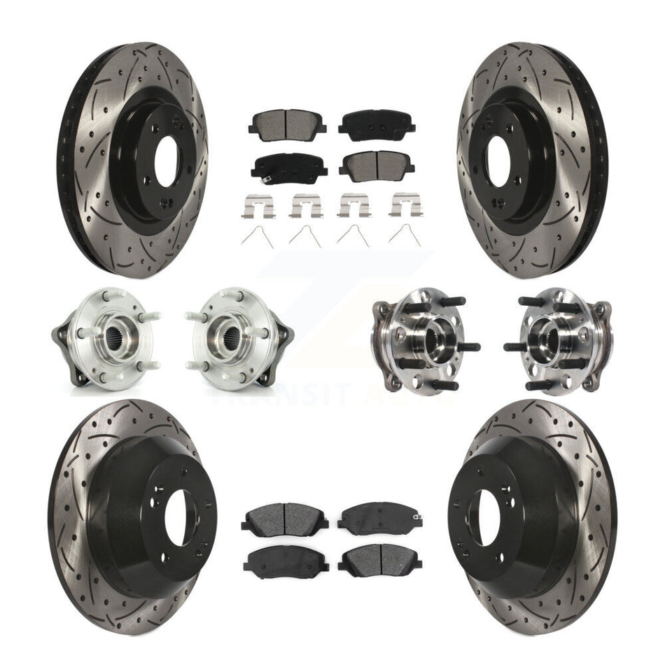 Front Rear Hub Bearing Coated Disc Brake Rotor Pad Kit (10Pc) For Hyundai Santa Fe XL AWD KBB-115877
