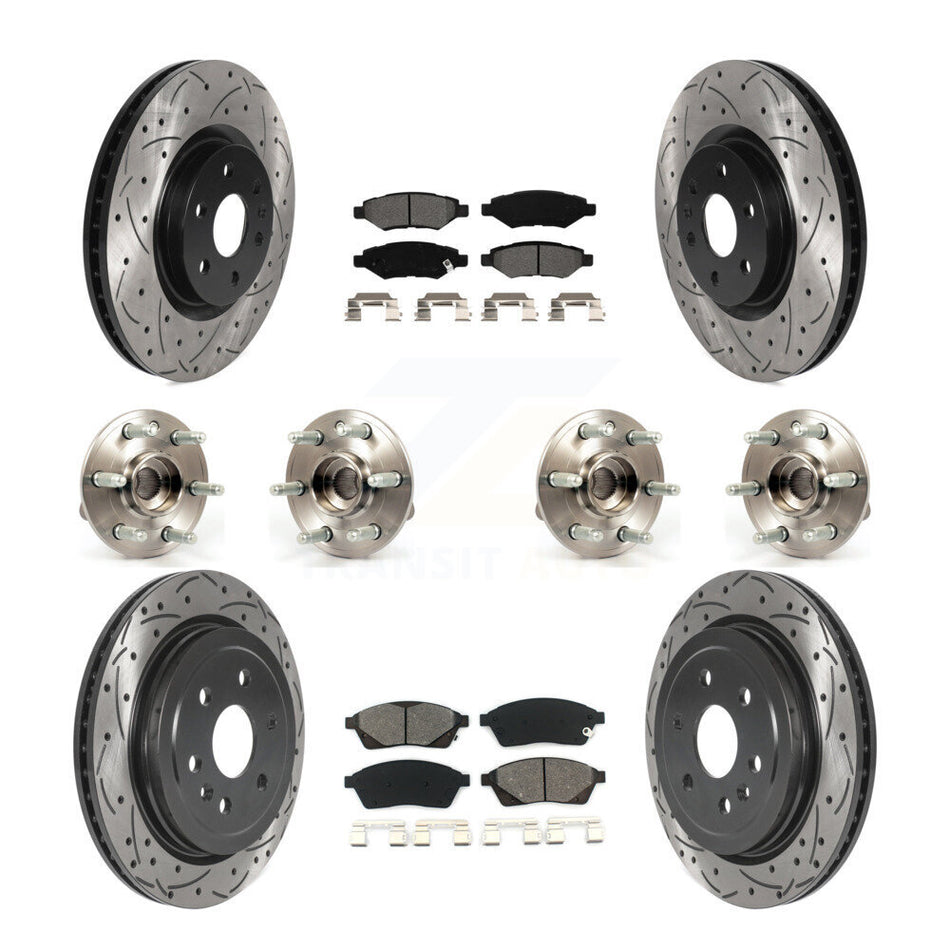 Front Rear Hub Bearings Assembly Coated Disc Brake Rotors And Semi-Metallic Pads Kit (10Pc) For Cadillac SRX Saab 9-4X KBB-115880